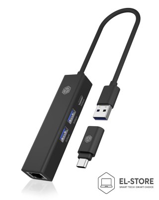 RAIDSONIC ICY BOX IB-HUB1439-LAN Przewodowa USB 3.2 Gen 1 (3.1 Gen 1) Type-A Czarny