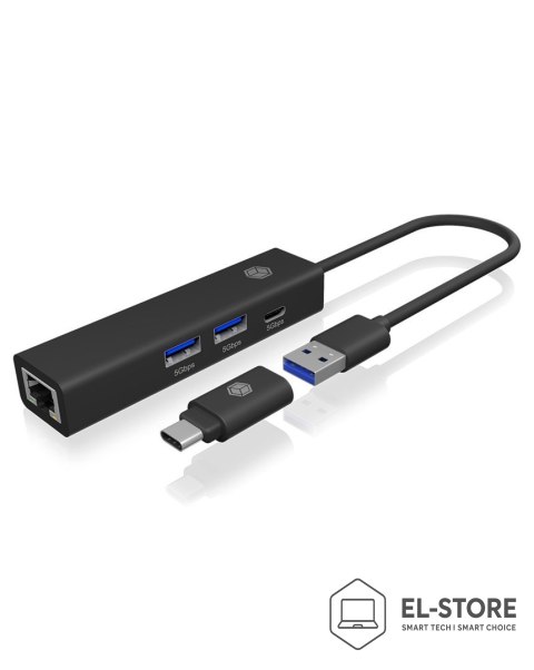 RAIDSONIC ICY BOX IB-HUB1439-LAN Przewodowa USB 3.2 Gen 1 (3.1 Gen 1) Type-A Czarny