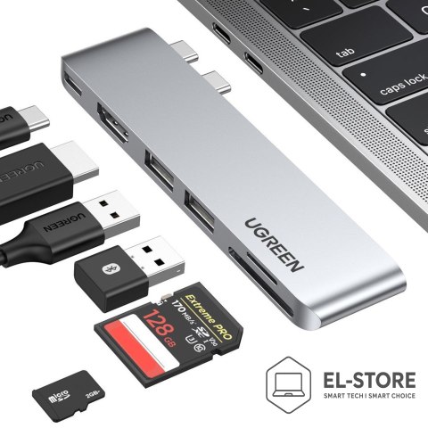 UGREEN HUB Ugreen CM380 2xUSB C - HDMI/2xUSB 3.0/SDTF/USB C PD - szary