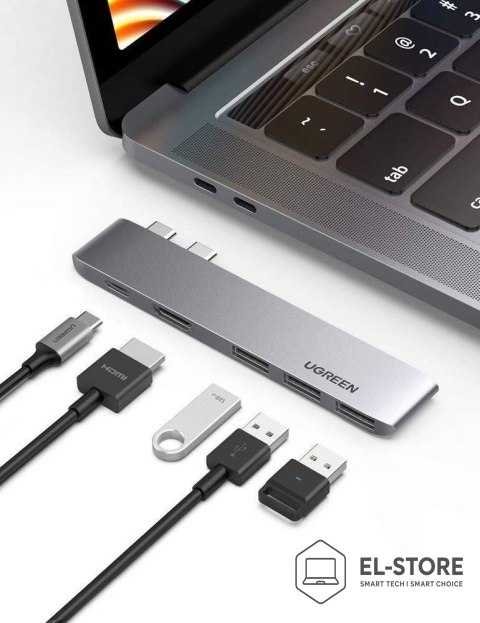 UGREEN Ugreen wielofunkcyjny HUB 2x USB Typ C na USB Typ C PD (Thunderbolt 3, 100W, 4K@60 Hz, 10 Gbps) / HDMI 4K@30 Hz / 3x USB 3.0 do 