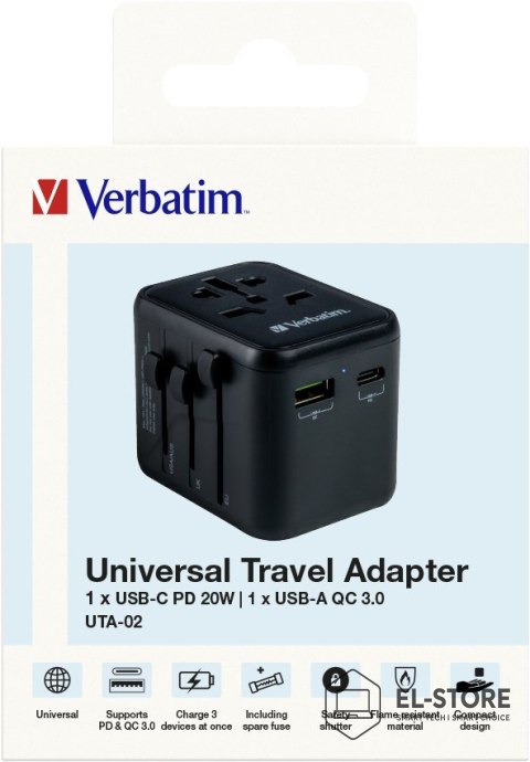 Verbatim Verbatim 49544 adapter wtyczek zasilających Uniwersalne Czarny