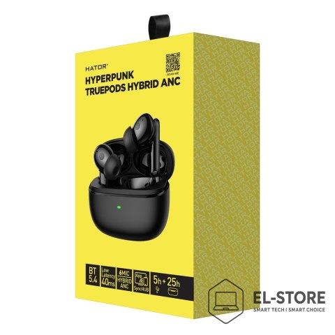 No name HATOR Hyperpunk Truepods Hybrid ANC Zestaw słuchawkowy True Wireless Stereo (TWS) Douszny Połączenia/muzyka Bluetooth Czarny