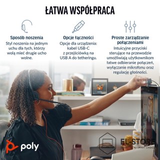 POLY Poly Blackwire 3210 Monaural USB-C Headset +USB-C/A Adapter