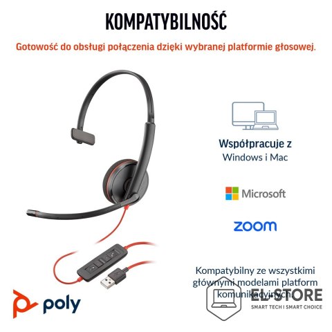 POLY Poly Blackwire 3210 Monaural USB-C Headset +USB-C/A Adapter