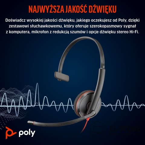 POLY Poly Blackwire 3210 Monaural USB-C Headset +USB-C/A Adapter