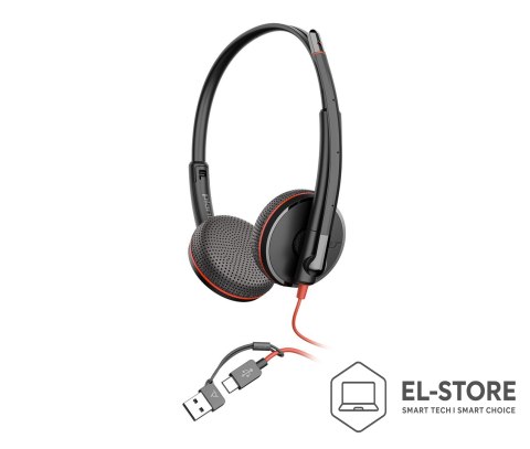 POLY Poly Blackwire 3225 Stereo USB-C Headset +3.5mm Plug +USB-C/A Adapter (Bulk)