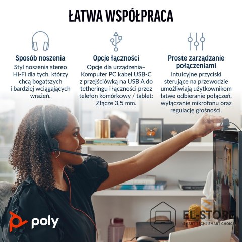 POLY Poly Blackwire 3225 Stereo USB-C Headset +3.5mm Plug +USB-C/A Adapter (Bulk)