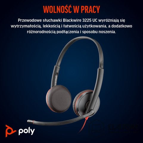 POLY Poly Blackwire 3225 Stereo USB-C Headset +3.5mm Plug +USB-C/A Adapter (Bulk)
