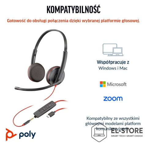 POLY Poly Blackwire 3225 Stereo USB-C Headset +3.5mm Plug +USB-C/A Adapter (Bulk)