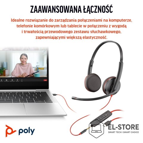 POLY Poly Blackwire 3225 Stereo USB-C Headset +3.5mm Plug +USB-C/A Adapter (Bulk)