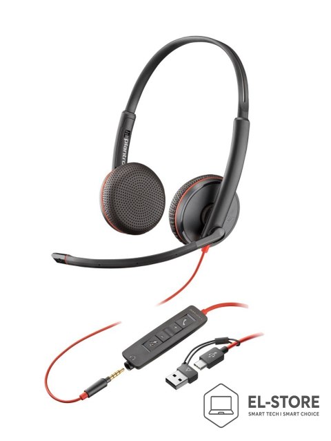 POLY Poly Blackwire 3225 Stereo USB-C Headset +3.5mm Plug +USB-C/A Adapter (Bulk)