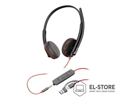 POLY Poly Blackwire 3225 Stereo USB-C Headset +3.5mm Plug +USB-C/A Adapter (Bulk)