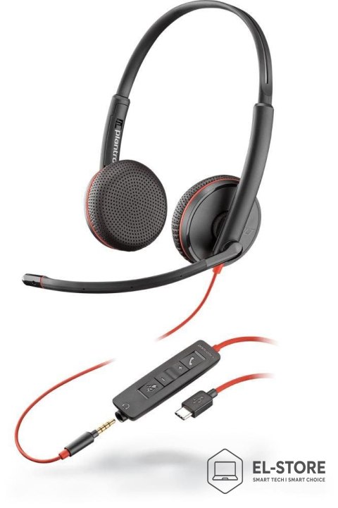 POLY Poly Blackwire 3225 Stereo USB-C Headset +3.5mm Plug +USB-C/A Adapter (Bulk)
