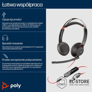 POLY Poly Blackwire 5220 Stereo USB-C Headset +3.5mm Plug +USB-C/A Adapter