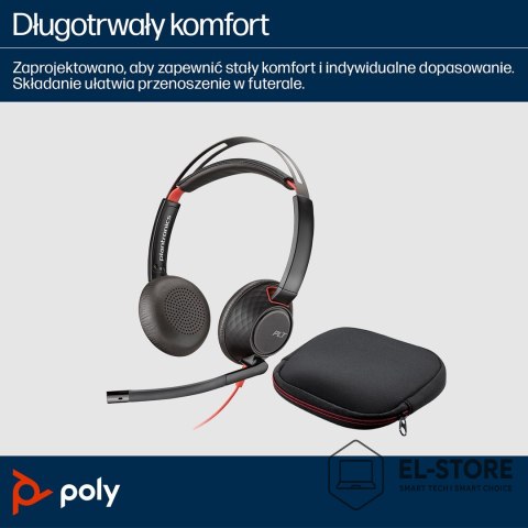 POLY Poly Blackwire 5220 Stereo USB-C Headset +3.5mm Plug +USB-C/A Adapter