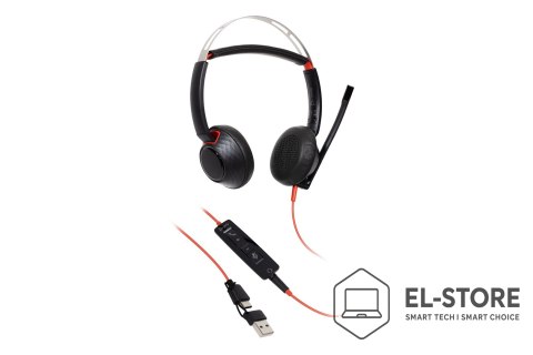 POLY Poly Blackwire 5220 Stereo USB-C Headset +3.5mm Plug +USB-C/A Adapter