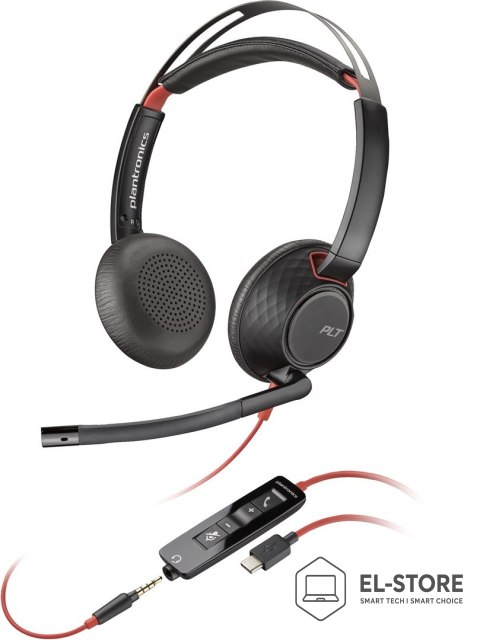 POLY Poly Blackwire 5220 Stereo USB-C Headset +3.5mm Plug +USB-C/A Adapter