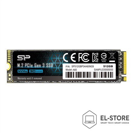Silicon Power Dysk SSD Silicon Power A60 512GB M.2 PCIe NVMe Gen3x4 TLC 2200/1600 MB/s (SP512GBP34A60M28)