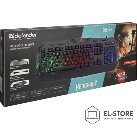 Defender DEFENDER KLAWIATURA GAMINGOWA MEMBRANOWA WEREWOLF GK-120DL PODŚWIETLENIE RGB 45124