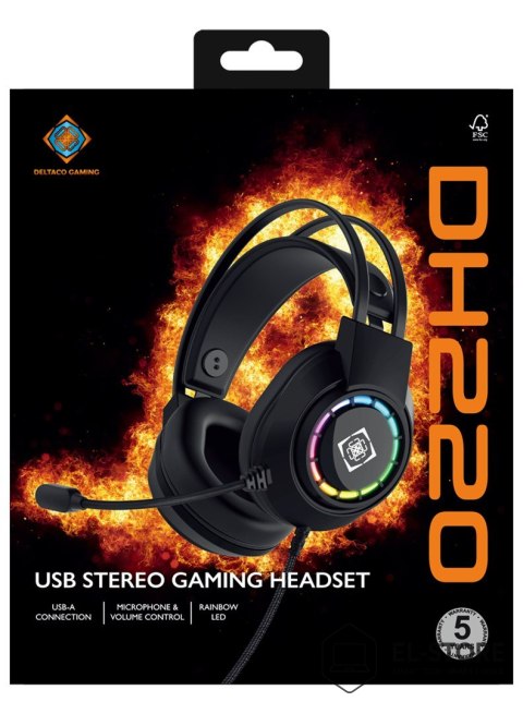 No name Deltaco Gaming GAM-168 słuchawki/zestaw słuchawkowy Przewodowa Opaska na głowę USB Typu-A Czarny
