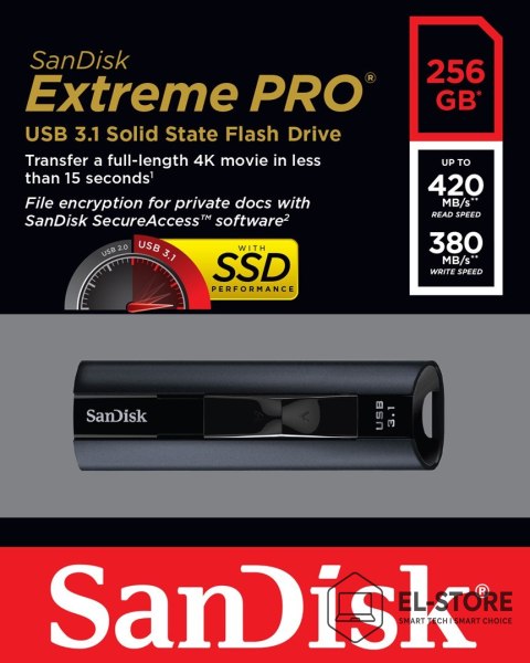 SanDisk Pendrive SanDisk Extreme Pro 256GB SDCZ880-256G-G46 420/380 MB/s Usb 3.1