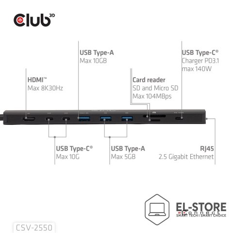 Club 3D Stacja dokująca NB ACC 10w1 USB-C 140W CSV-2550 CLUB3D