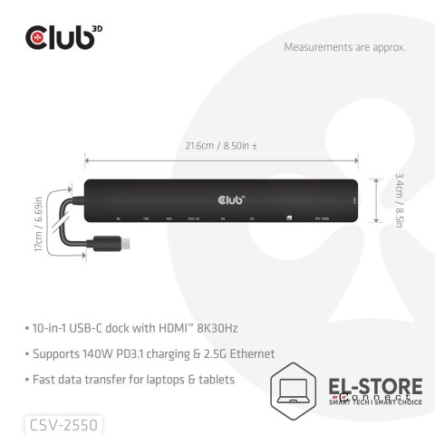 Club 3D Stacja dokująca NB ACC 10w1 USB-C 140W CSV-2550 CLUB3D