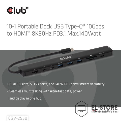 Club 3D Stacja dokująca NB ACC 10w1 USB-C 140W CSV-2550 CLUB3D
