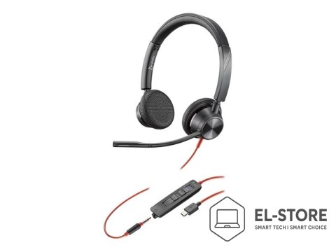 POLY HP Poly Zestaw słuchawkowy stereo Poly Blackwire 3325 USB-C z certyfikatem Microsoft Teams + wtyczka 3,5 mm + przejściówka USB-C