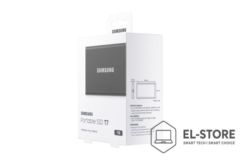 Samsung Dysk zewnętrzny SSD Samsung T7 (1TB; USB 3.2; szary; MU-PC1T0T/WW)