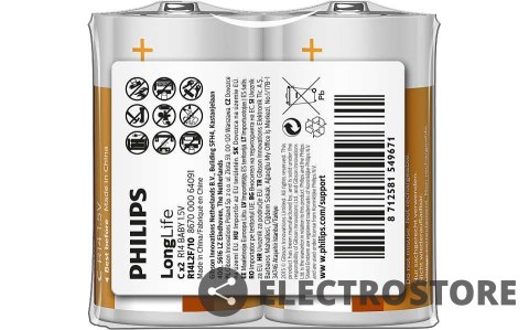Philips Bateria R14 1.5V LONGLIFE (2 SZT FOLIA)