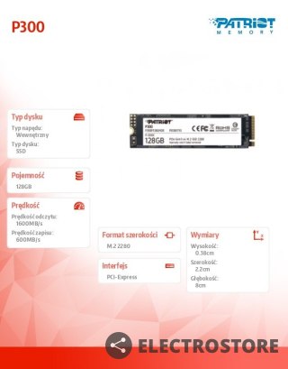 Patriot Dysk SSD P300 128GB M.2 PCIe Gen 3 x4 1600/600