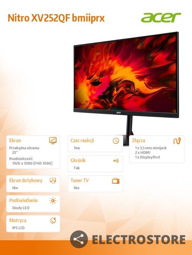 Acer Monitor ACER 25' Nitro XV252Q Fbmiiprx IPS 390Hz 1ms Acer Monitor ACER 25' Nitro XV252Q Fbmiiprx IPS 390Hz 1ms