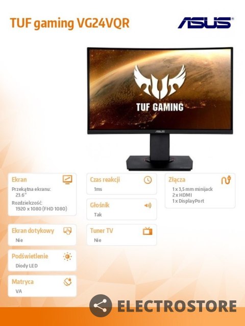 Asus Monitor TUF 23.6 cala 1500R VG24VQR 165Hz HDMI DP Asus Monitor TUF 23.6 cala 1500R VG24VQR 165Hz HDMI DP