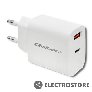 Qoltec Ładowarka sieciowa | 18W | 5-12V | 1.5-3A | USB typ C PD | USB QC 3.0 | Biała