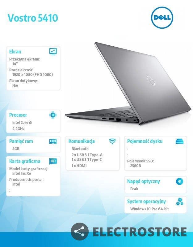 Dell Vostro 5410 Win10Pro i5-11300H/8GB/SSD 256GB/14.0" FHD/Intel Iris Xe/FPR/Kb_Backlit/4 Cell 54Wh/3Y BWOS