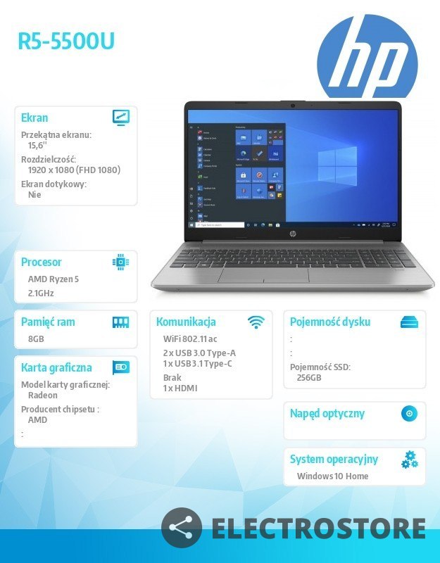 HP Inc. Notebook 255 G8 R5-5500U 256/8G/W10P/15,6 3V5J1EA