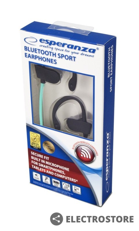 Esperanza Słuchawki douszne Bluetooth sportowe Czarno-zielone Esperanza Słuchawki douszne Bluetooth sportowe Czarno-zielone