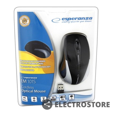 Esperanza Bezprzewodowa Mysz optyczna EM101S USB, 2,4 GHz, NANO odbiornik Esperanza Bezprzewodowa Mysz optyczna EM101S USB, 2,4 GHz, NANO odbiornik