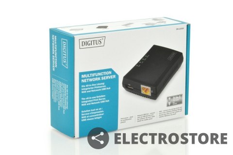 Digitus Wielofunkcyjny serwer wydruku/Print server 1xUSB 2.0 Hub sieciowy, NAS, 1x RJ45, LAN 10/100Mbps Digitus Wielofunkcyjny serwer wydruku/Print server 1xUSB 2.0 Hub sieciowy, NAS, 1x RJ45, LAN 10/100Mbps
