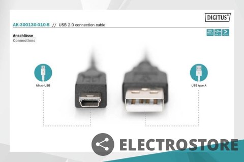 Digitus Kabel połączeniowy USB 2.0 HighSpeed "Canon" Typ USB A/miniUSB B (5pin) M/M czarny 1m Digitus Kabel połączeniowy USB 2.0 HighSpeed "Canon" Typ USB A/miniUSB B (5pin) M/M czarny 1m