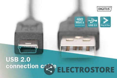 Digitus Kabel połączeniowy USB 2.0 HighSpeed "Canon" Typ USB A/miniUSB B (5pin) M/M czarny 1m Digitus Kabel połączeniowy USB 2.0 HighSpeed "Canon" Typ USB A/miniUSB B (5pin) M/M czarny 1m