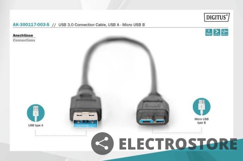 Digitus Kabel połączeniowy USB 3.1 Gen.1 SuperSpeed 5Gbps Typ USB A/microUSB B M/M czarny 0,25m Digitus Kabel połączeniowy USB 3.1 Gen.1 SuperSpeed 5Gbps Typ USB A/microUSB B M/M czarny 0,25m