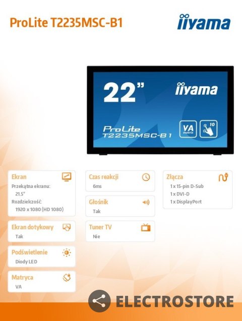 IIYAMA 21,5'' T2235MSC-B1 DOTYK HDMI/DVI/10P IIYAMA 21,5'' T2235MSC-B1 DOTYK HDMI/DVI/10P