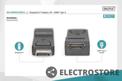 Digitus Adapter Displayport 1080p 60Hz FHD Typ DP/HDMI A M/Ż czarny Digitus Adapter Displayport 1080p 60Hz FHD Typ DP/HDMI A M/Ż czarny
