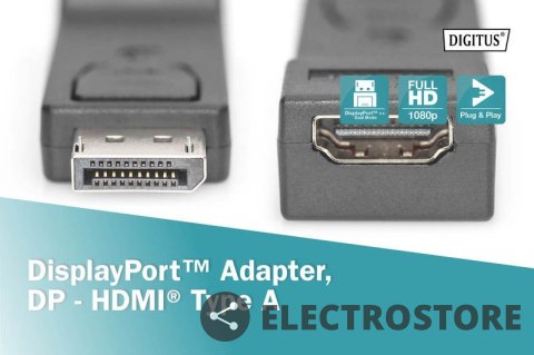 Digitus Adapter Displayport 1080p 60Hz FHD Typ DP/HDMI A M/Ż czarny Digitus Adapter Displayport 1080p 60Hz FHD Typ DP/HDMI A M/Ż czarny