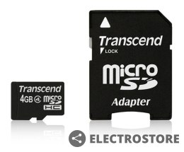 Transcend Karta pamięci microSDHC 4GB Class4 19/5 MB/s + adapter