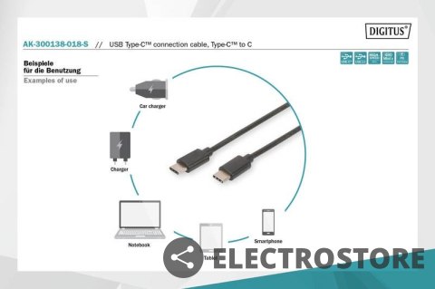Digitus Kabel połączeniowy USB 2.0 HighSpeed Typ USB C/USB C M/M 1,8m Czarny Digitus Kabel połączeniowy USB 2.0 HighSpeed Typ USB C/USB C M/M 1,8m Czarny