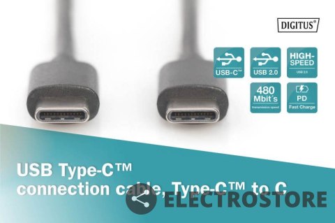 Digitus Kabel połączeniowy USB 2.0 HighSpeed Typ USB C/USB C M/M 1,8m Czarny Digitus Kabel połączeniowy USB 2.0 HighSpeed Typ USB C/USB C M/M 1,8m Czarny