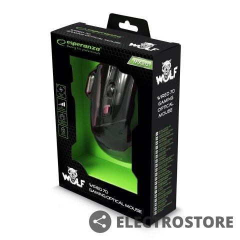 Esperanza MYSZKA PRZEWODOWA DLA GRACZY 7D OPTYCZNA USB MX201 WOLF CZERWONA Esperanza MYSZKA PRZEWODOWA DLA GRACZY 7D OPTYCZNA USB MX201 WOLF CZERWONA